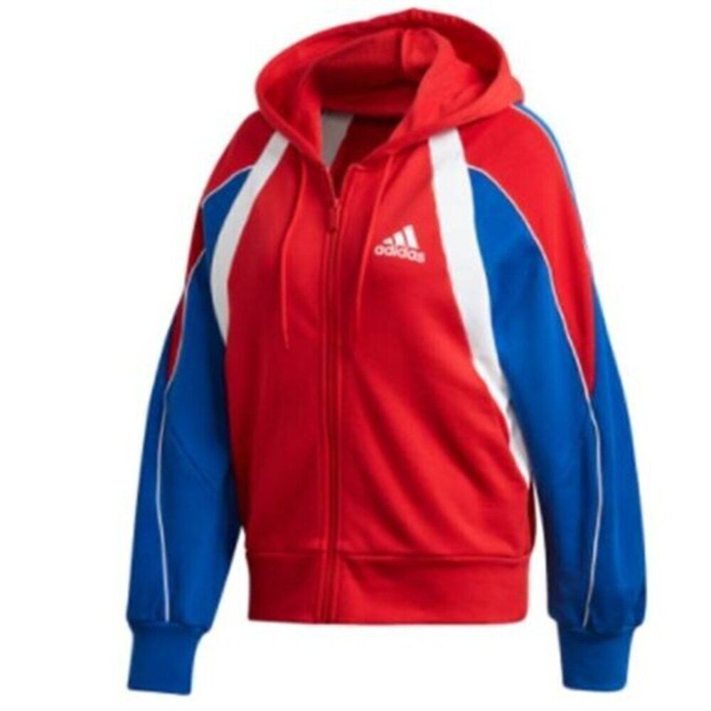 Adidas Women's Jacket Performance Logo Varsity Cotton Sport Hoodie Blue Medium - Picture 1 of 4